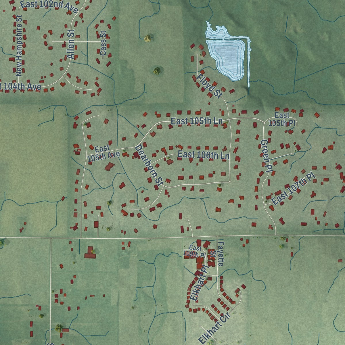 Second close-up of the map of Winfield, Indiana print showing more streets and buildings