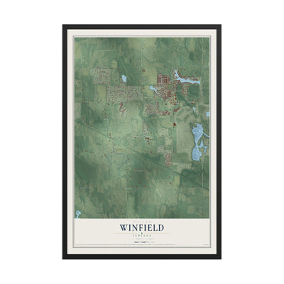 Map of Winfield, Indiana, 12 x 18 inch print in a black wood frame