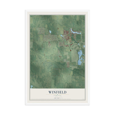 Map of Winfield, Indiana, 12 x 18 inch print in a white wood frame