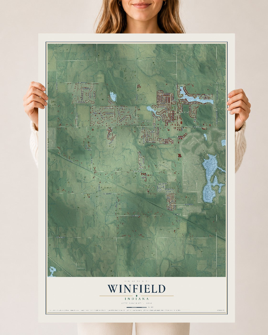 Map of Winfield, Indiana, 24 x 36 inch unframed archival matte print