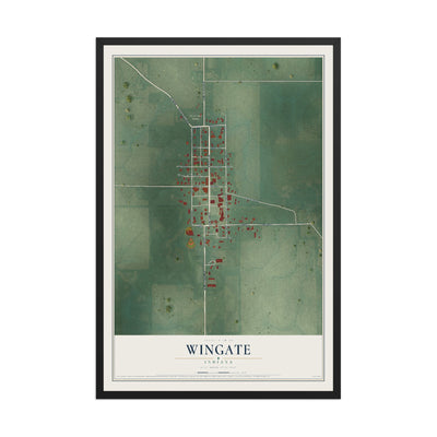 Map of Wingate, Indiana, 12 x 18 inch print in a black wood frame