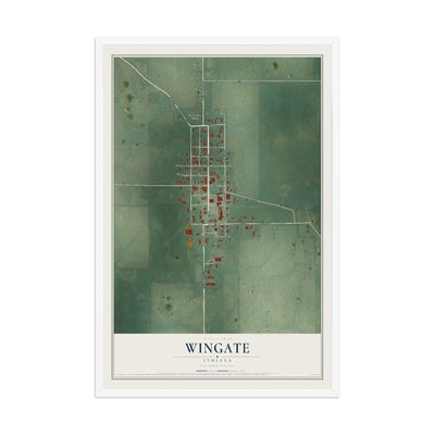 Map of Wingate, Indiana, 12 x 18 inch print in a white wood frame