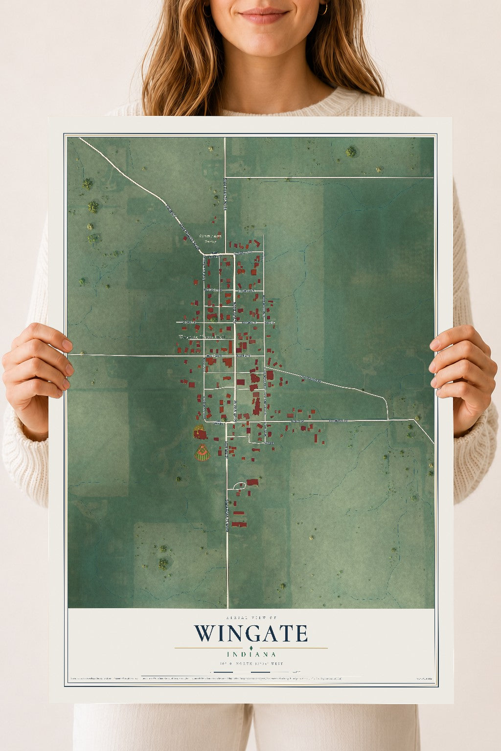 Map of Wingate, Indiana, 18 x 24 inch unframed archival matte print