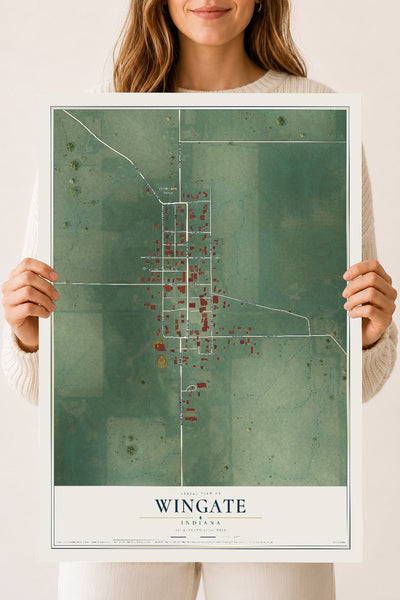 Map of Wingate, Indiana, 18 x 24 inch unframed archival matte print