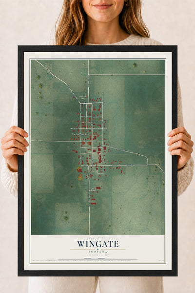 Map of Wingate, Indiana, 18 x 24 inch print in a black wood frame