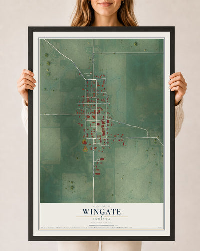 Map of Wingate, Indiana, 24 x 36 inch print in a black wood frame