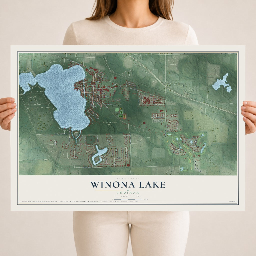 Map of Winona Lake, Indiana, 18 x 24 inch unframed archival matte print
