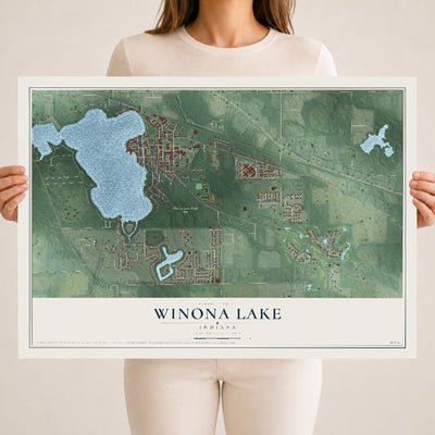 Map of Winona Lake, Indiana, 18 x 24 inch unframed archival matte print