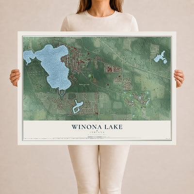 Map of Winona Lake, Indiana, 24 x 36 inch unframed archival matte print