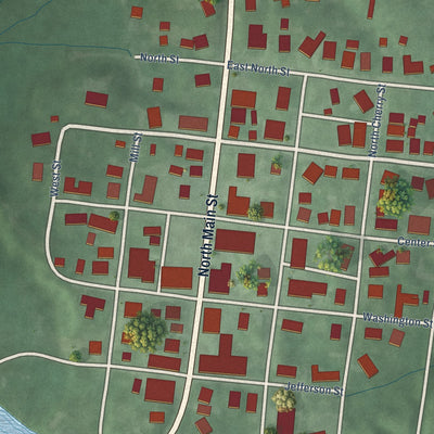 Close-up of the map of Winslow, Indiana print showing street and building detail