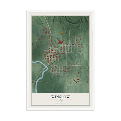 Map of Winslow, Indiana, 12 x 18 inch print in a white wood frame