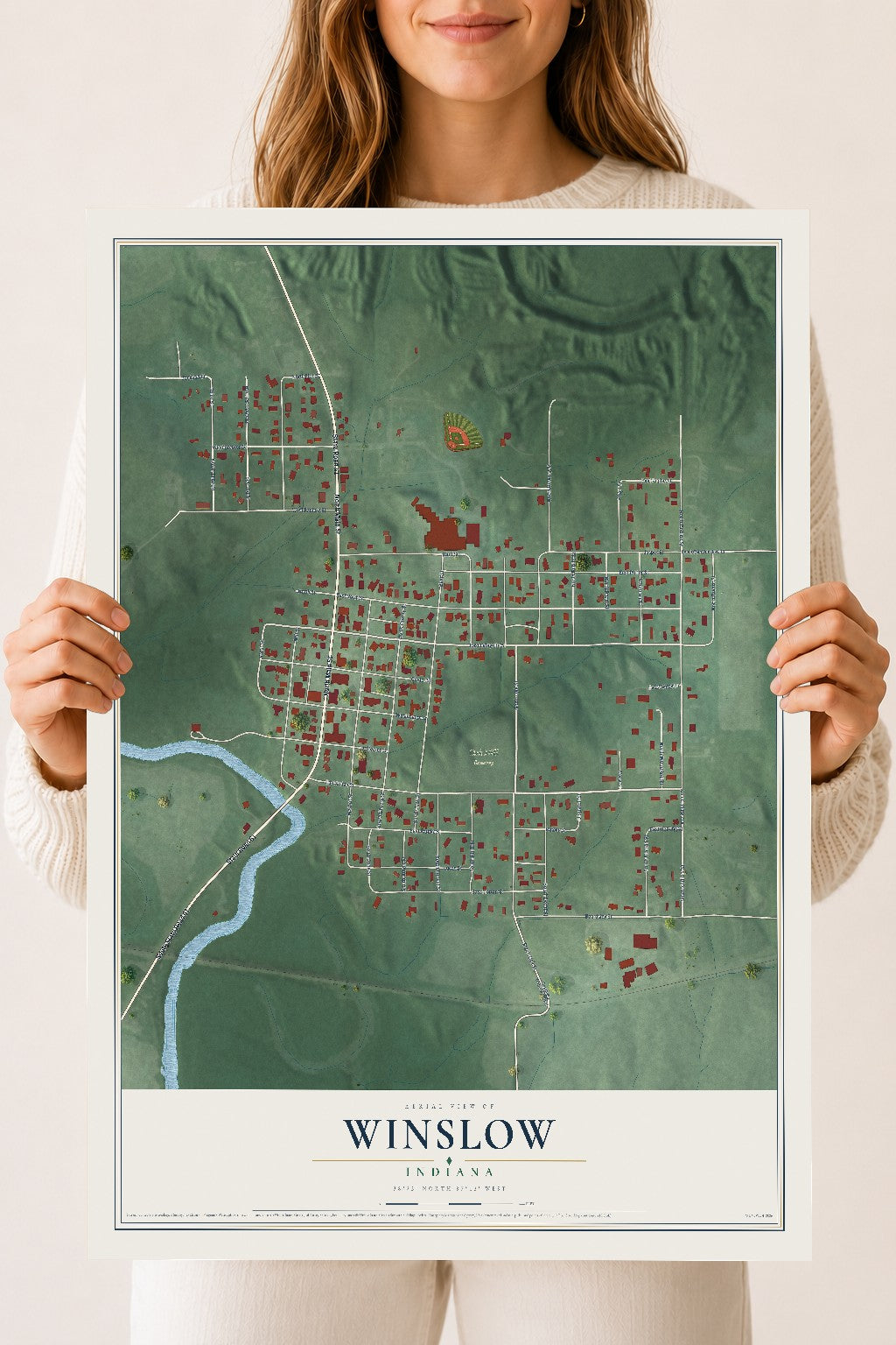 Map of Winslow, Indiana, 18 x 24 inch unframed archival matte print