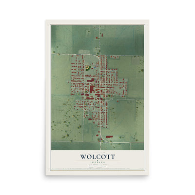 Map of Wolcott, Indiana, 12 x 18 inch unframed archival matte print