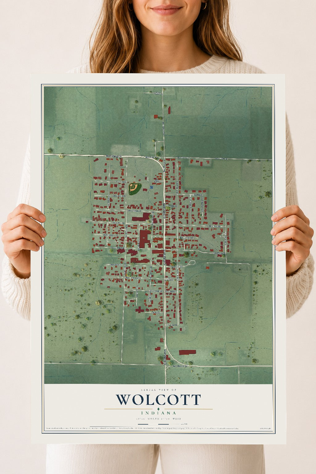 Map of Wolcott, Indiana, 18 x 24 inch unframed archival matte print