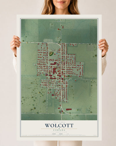 Map of Wolcott, Indiana, 24 x 36 inch unframed archival matte print