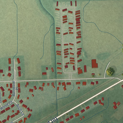 Second close-up of the map of Woodburn, Indiana print showing more streets and buildings