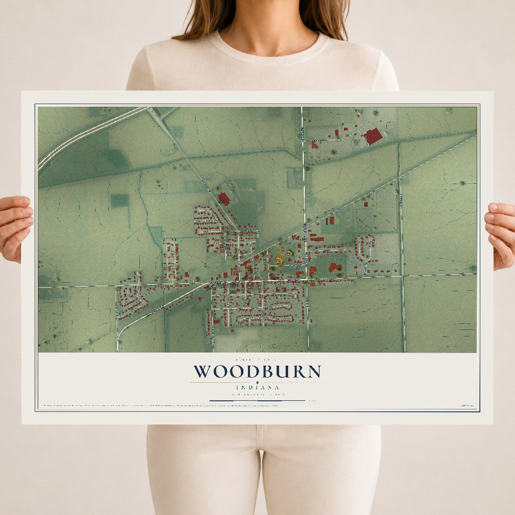 Map of Woodburn, Indiana, 18 x 24 inch unframed archival matte print