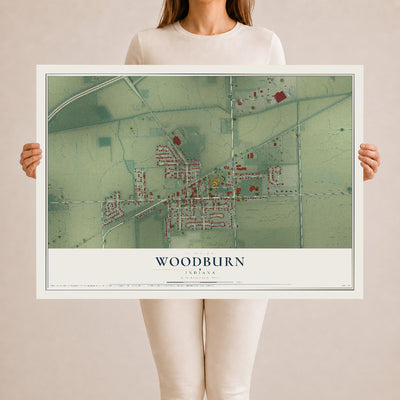 Map of Woodburn, Indiana, 24 x 36 inch unframed archival matte print