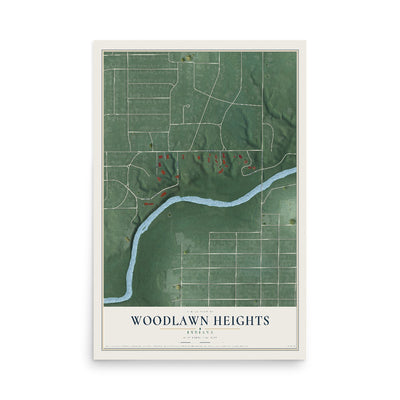 Map of Woodlawn Heights, Indiana, 12 x 18 inch unframed archival matte print