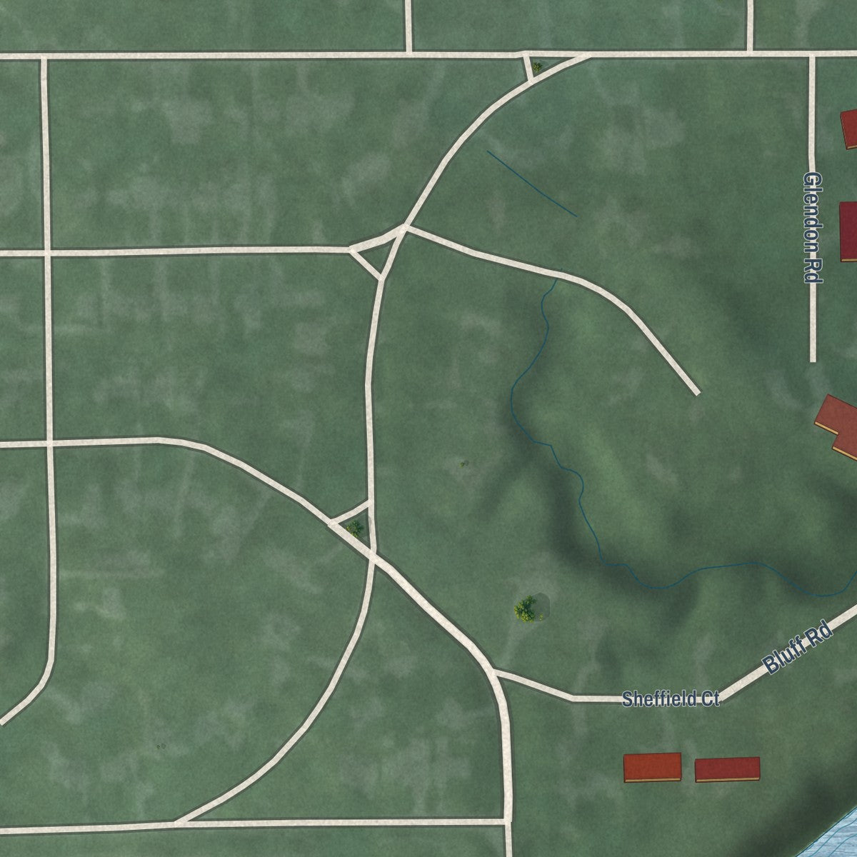 Second close-up of the map of Woodlawn Heights, Indiana print showing more streets and buildings