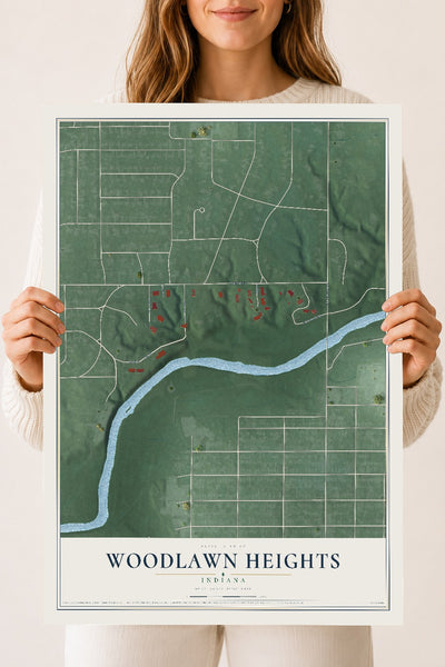 Map of Woodlawn Heights, Indiana, 18 x 24 inch unframed archival matte print