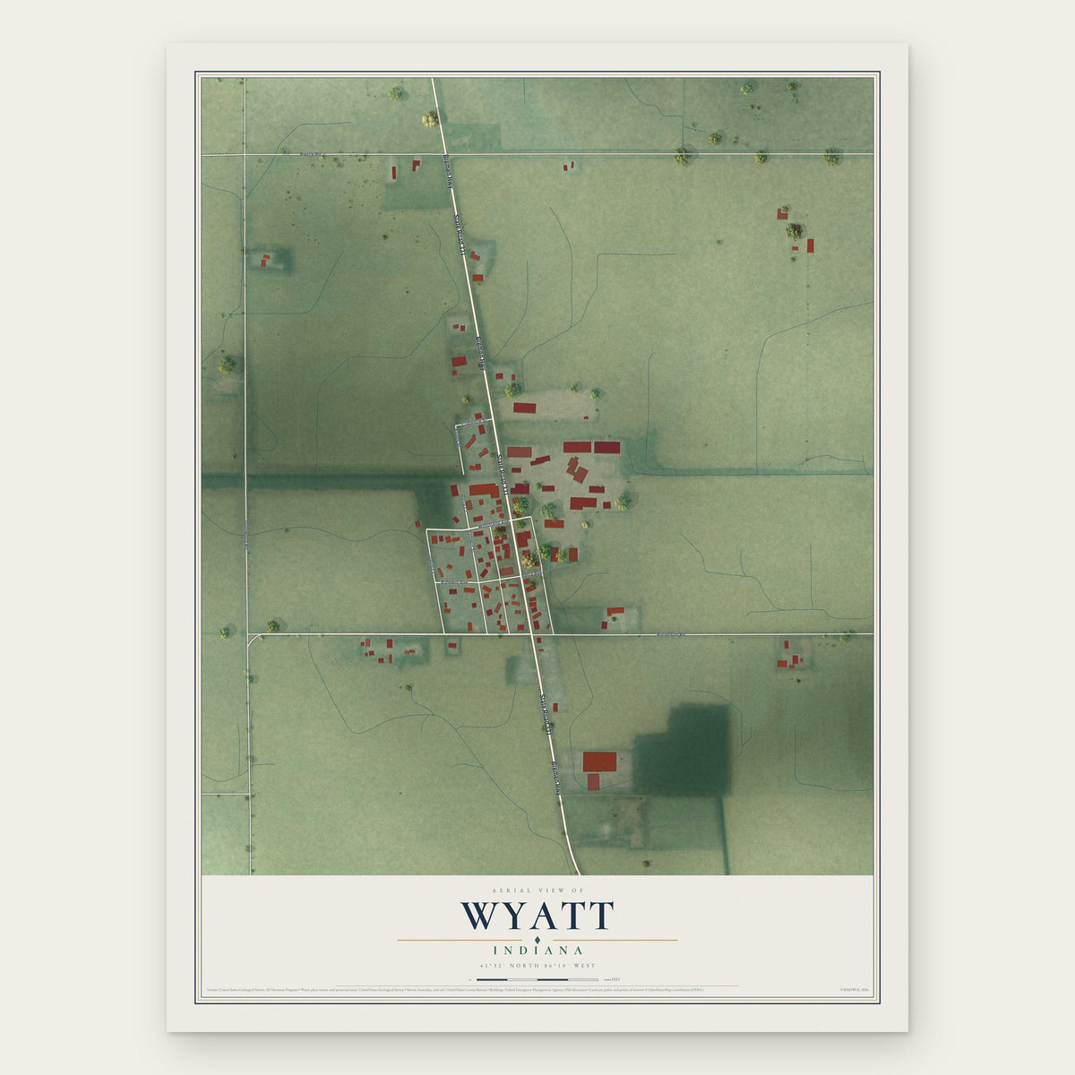 Wyatt, Indiana map print, the full design