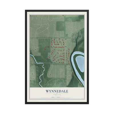 Map of Wynnedale, Indiana, 12 x 18 inch print in a black wood frame