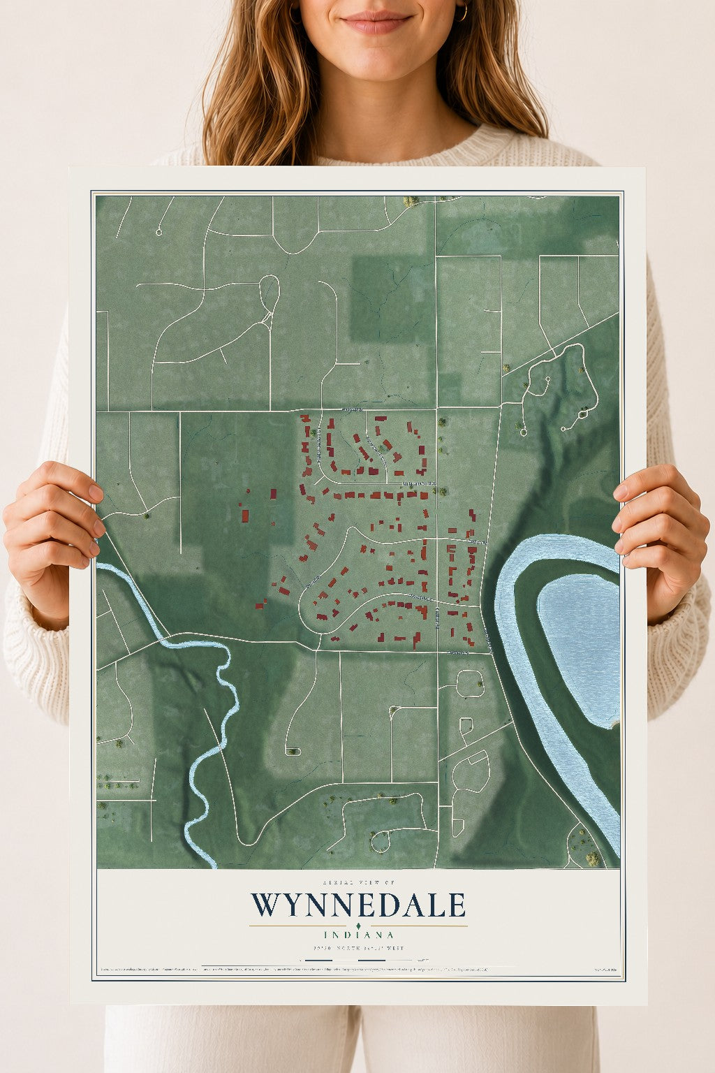 Map of Wynnedale, Indiana, 18 x 24 inch unframed archival matte print