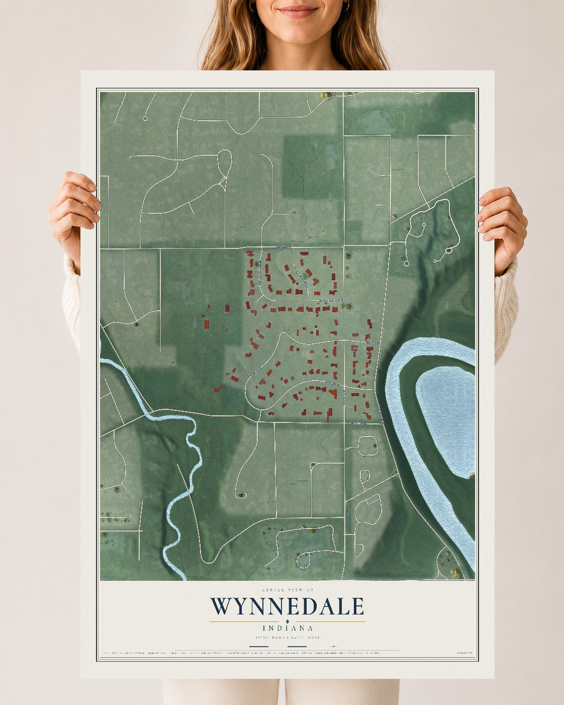 Map of Wynnedale, Indiana, 24 x 36 inch unframed archival matte print
