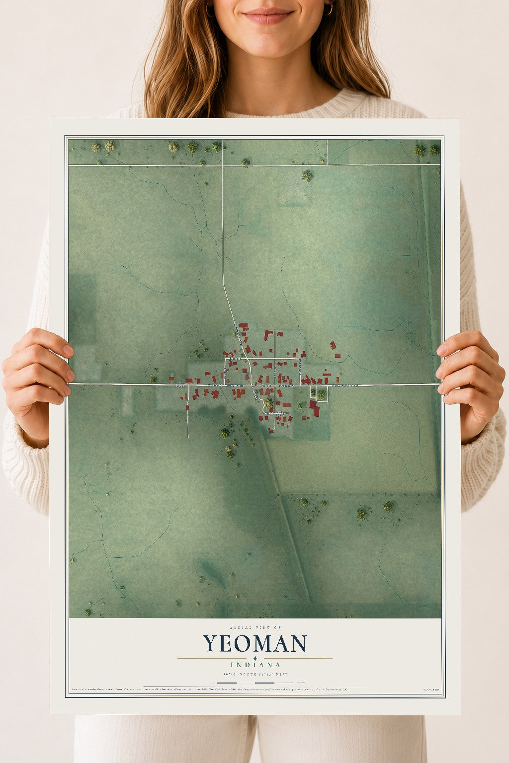 Map of Yeoman, Indiana, 18 x 24 inch unframed archival matte print