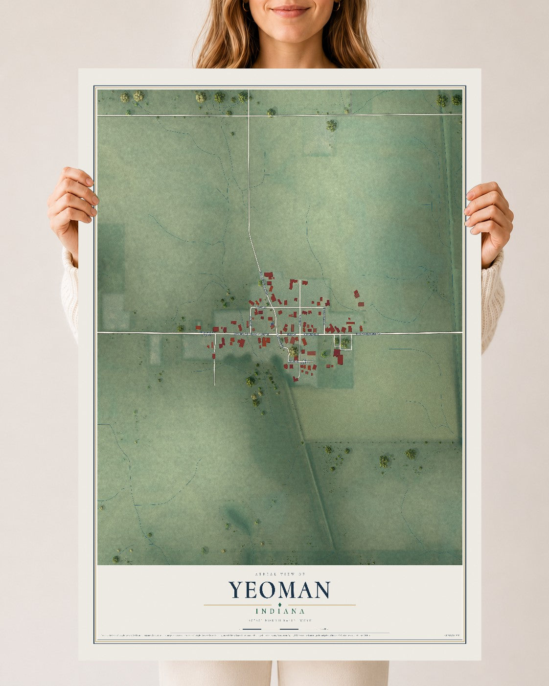 Map of Yeoman, Indiana, 24 x 36 inch unframed archival matte print