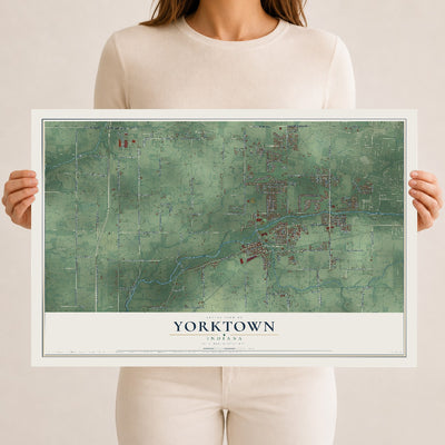 Map of Yorktown, Indiana, 12 x 18 inch unframed archival matte print