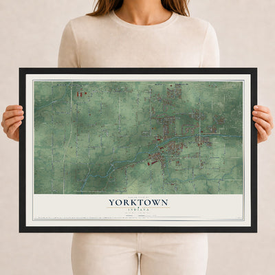 Map of Yorktown, Indiana, 12 x 18 inch print in a black wood frame