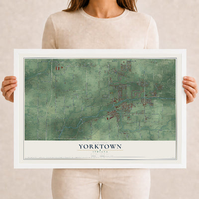 Map of Yorktown, Indiana, 12 x 18 inch print in a white wood frame