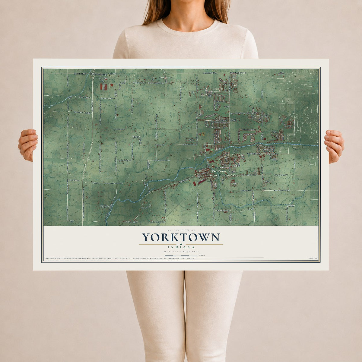 Map of Yorktown, Indiana, 24 x 36 inch unframed archival matte print
