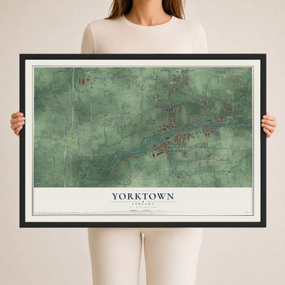 Map of Yorktown, Indiana, 24 x 36 inch print in a black wood frame
