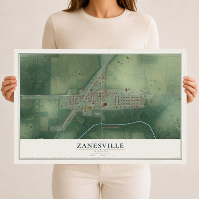 Map of Zanesville, Indiana, 12 x 18 inch unframed archival matte print