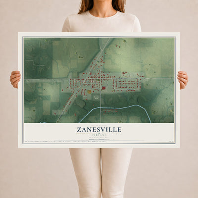 Map of Zanesville, Indiana, 24 x 36 inch unframed archival matte print
