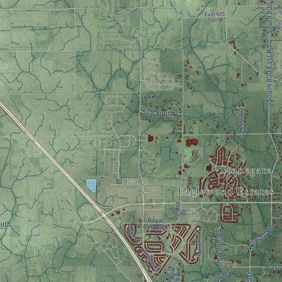 Second close-up of the map of Zionsville, Indiana print showing more streets and buildings