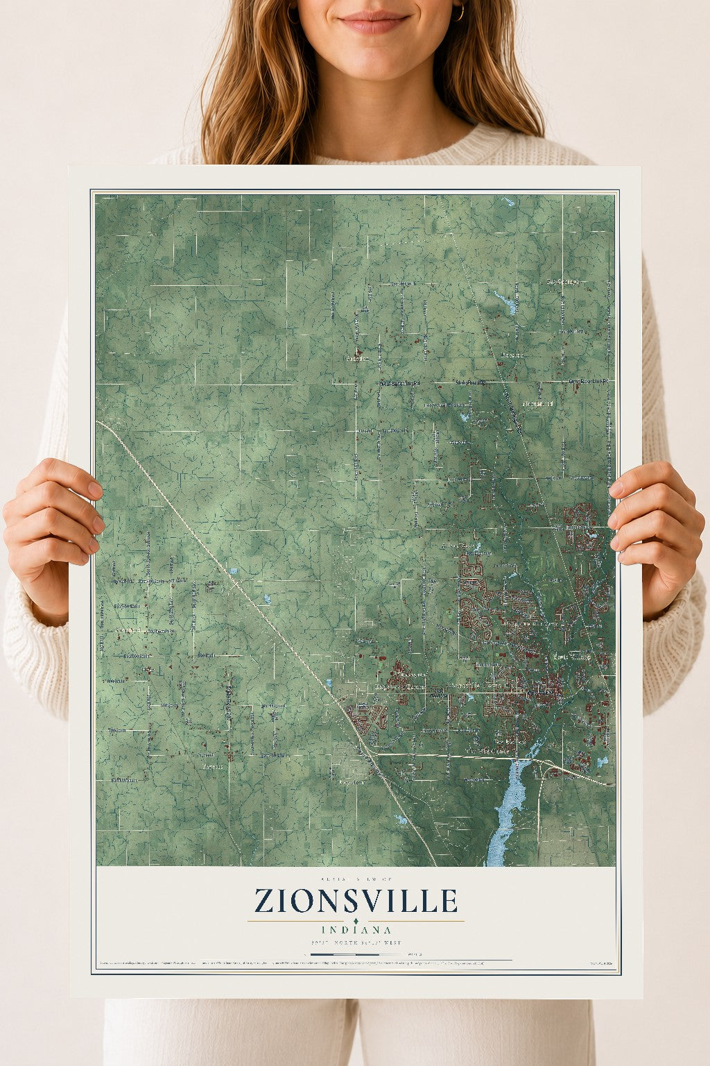 Map of Zionsville, Indiana, 18 x 24 inch unframed archival matte print