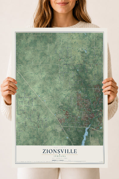 Map of Zionsville, Indiana, 18 x 24 inch unframed archival matte print