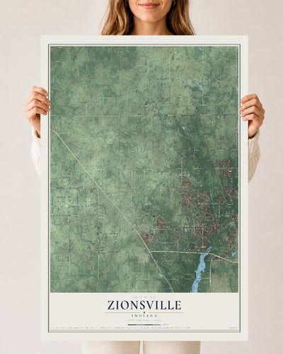 Map of Zionsville, Indiana, 24 x 36 inch unframed archival matte print