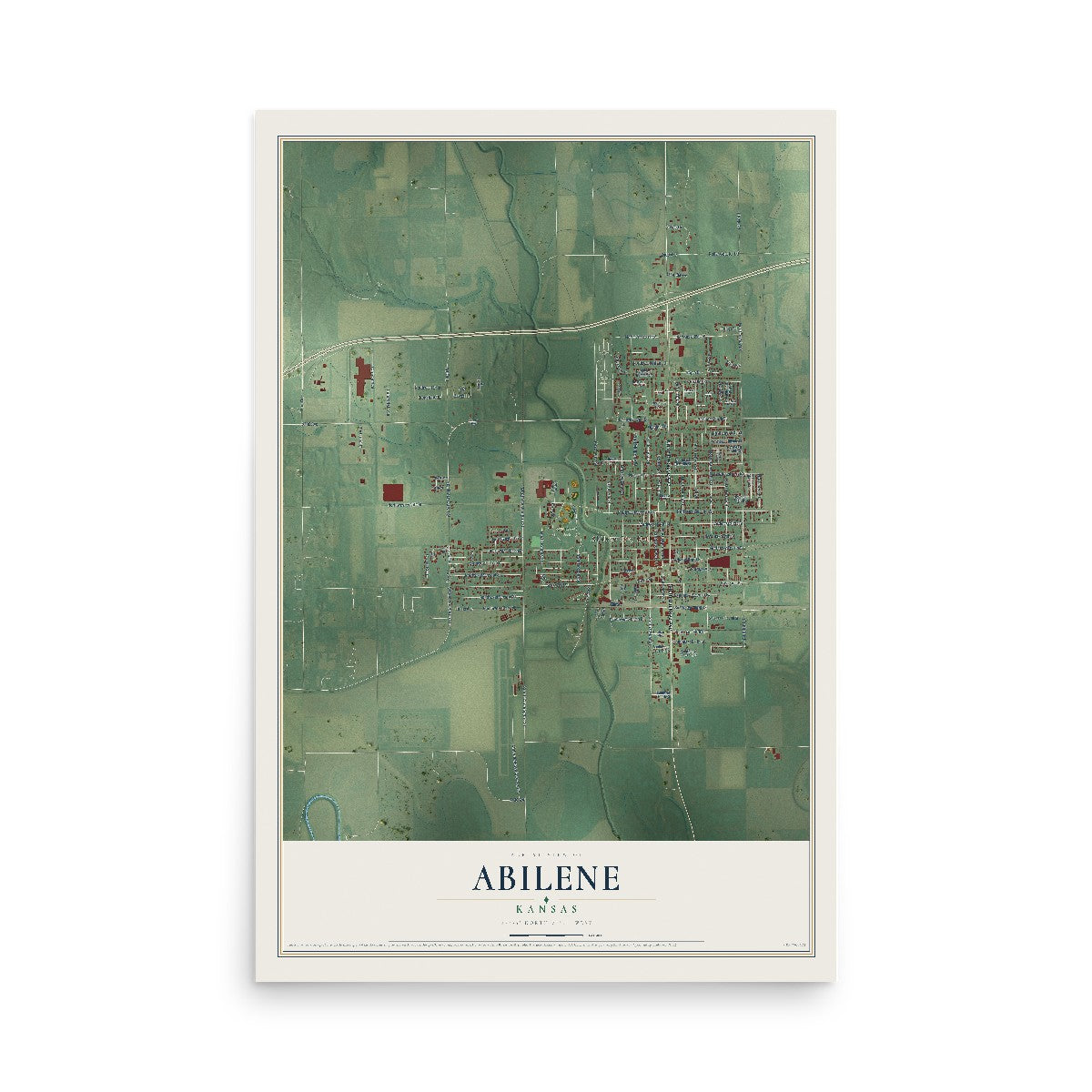 Map of Abilene, Kansas, 12 x 18 inch unframed archival matte print