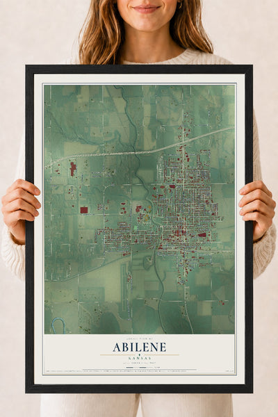 Map of Abilene, Kansas, 18 x 24 inch print in a black wood frame
