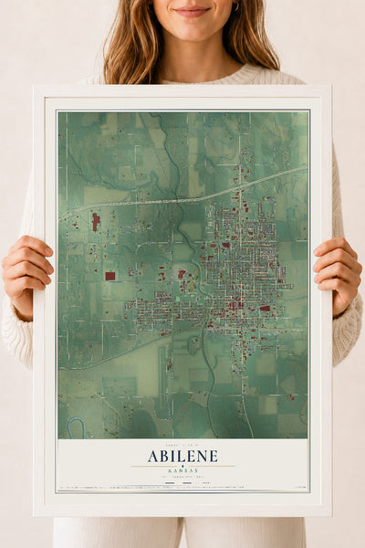 Map of Abilene, Kansas, 18 x 24 inch print in a white wood frame