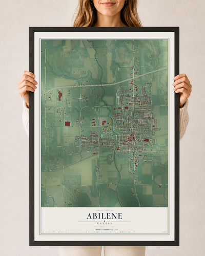 Map of Abilene, Kansas, 24 x 36 inch print in a black wood frame