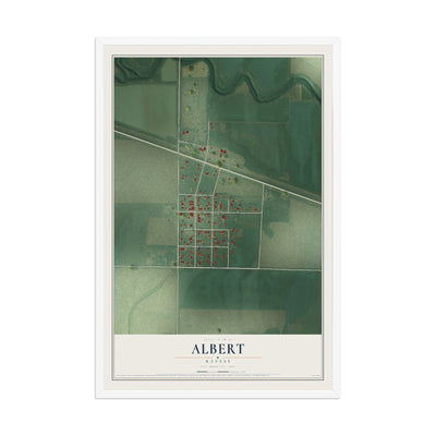 Map of Albert, Kansas, 12 x 18 inch print in a white wood frame