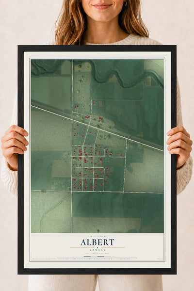Map of Albert, Kansas, 18 x 24 inch print in a black wood frame