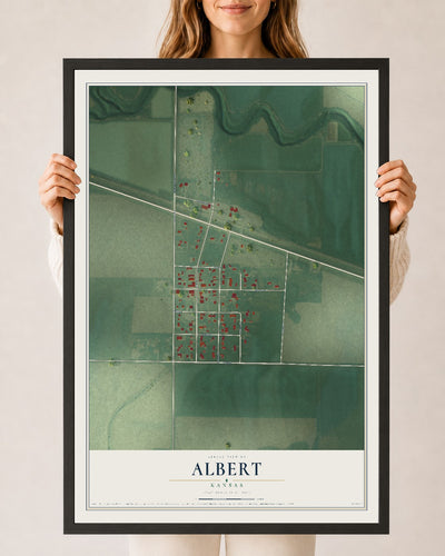 Map of Albert, Kansas, 24 x 36 inch print in a black wood frame