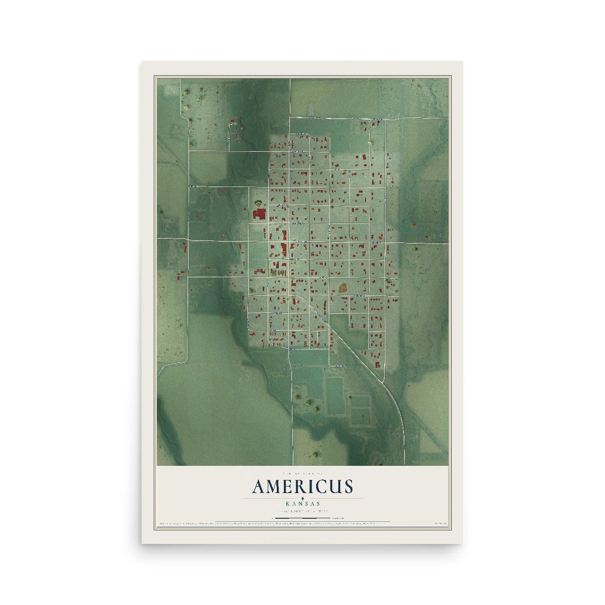 Map of Americus, Kansas, 12 x 18 inch unframed archival matte print